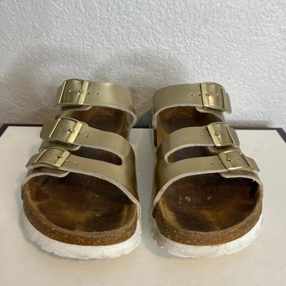 Birkenstock Betula Leo Soft Footbed Gold Sandals Slip On Women's Size 38 EU/7 US - Picture 1 of 10